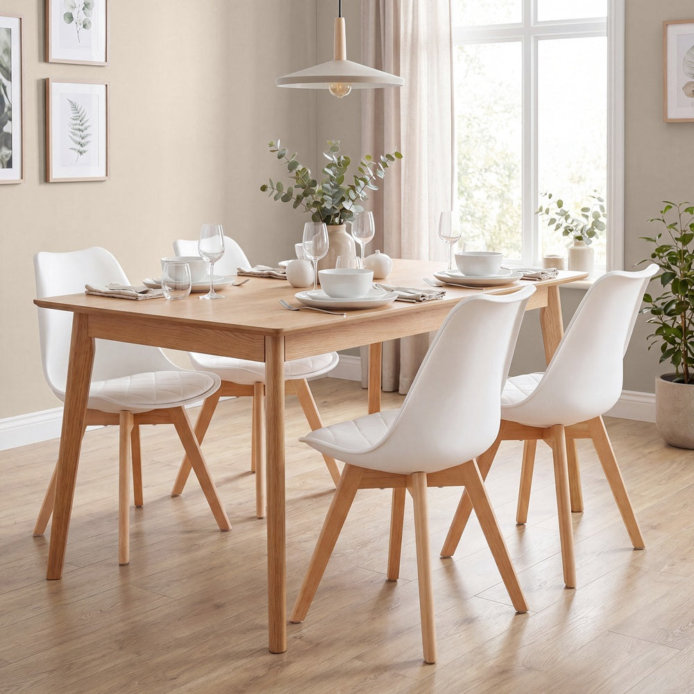Eetkamerstoel - 2-Delige Set met Massief Houten Poten - Wit, naturel hout - 46,5 x 57 x 79 cm