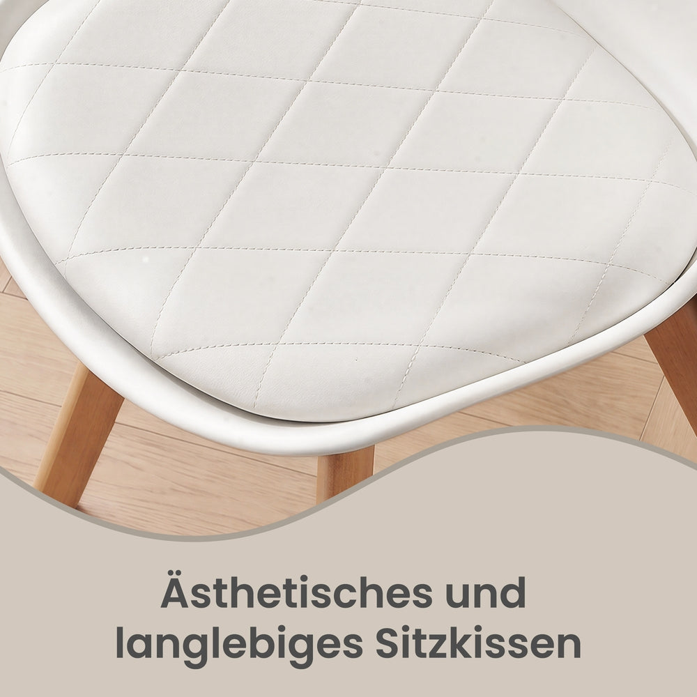 Eetkamerstoel - 2-Delige Set met Massief Houten Poten - Wit, naturel hout - 46,5 x 57 x 79 cm