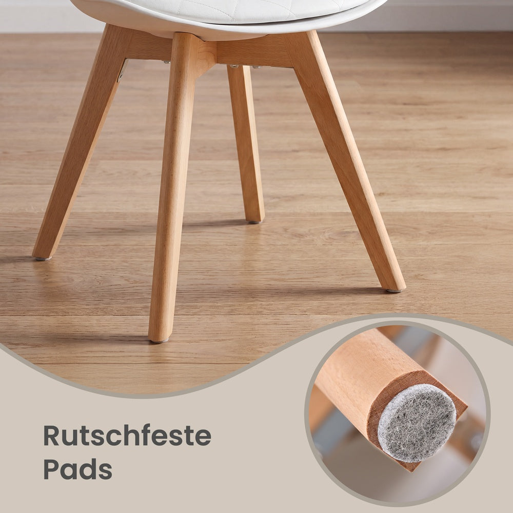 Eetkamerstoel - 2-Delige Set met Massief Houten Poten - Wit, naturel hout - 46,5 x 57 x 79 cm