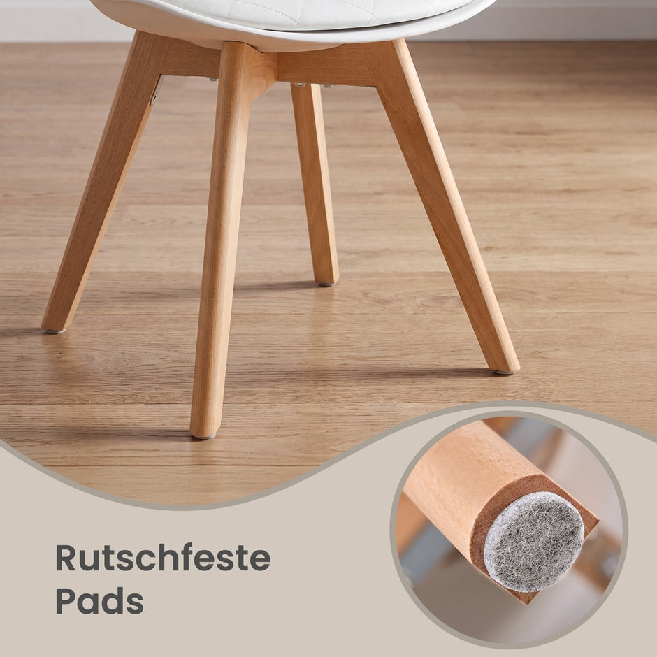 Eetkamerstoel - 2-Delige Set met Massief Houten Poten - Wit, naturel hout - 46,5 x 57 x 79 cm