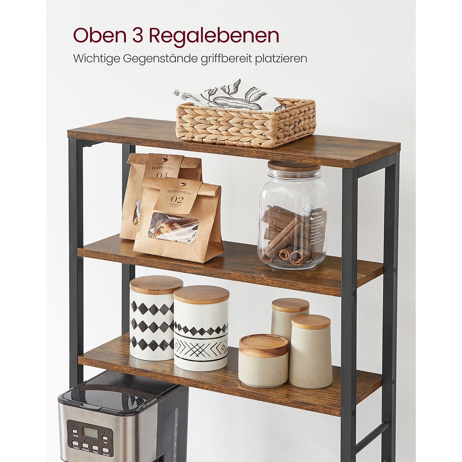 Küchenständer - Küchenschrank - mit Regalen und 8 Haken - Mikrowellenregal - 40 x 60 x 167 cm