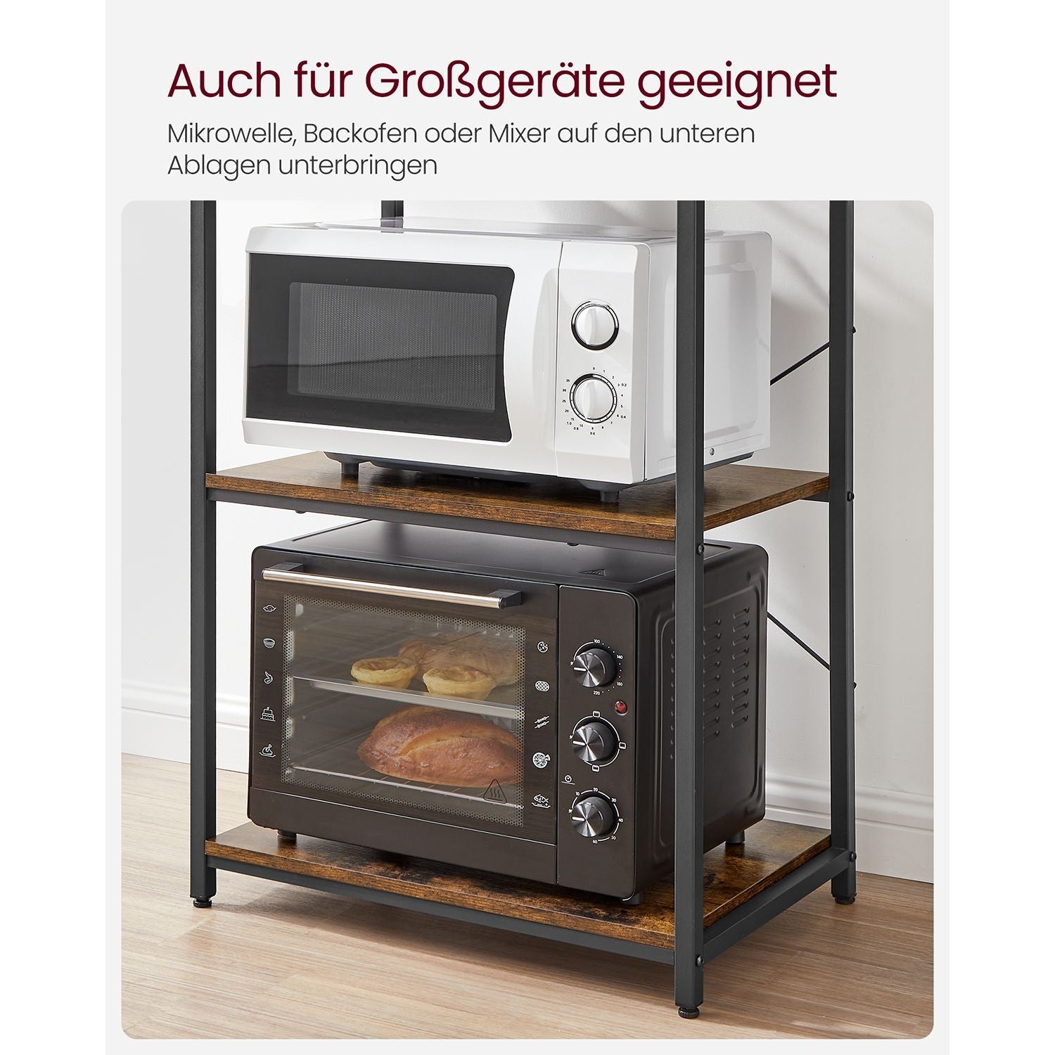 Küchenständer - Küchenschrank - mit Regalen und 8 Haken - Mikrowellenregal - 40 x 60 x 167 cm