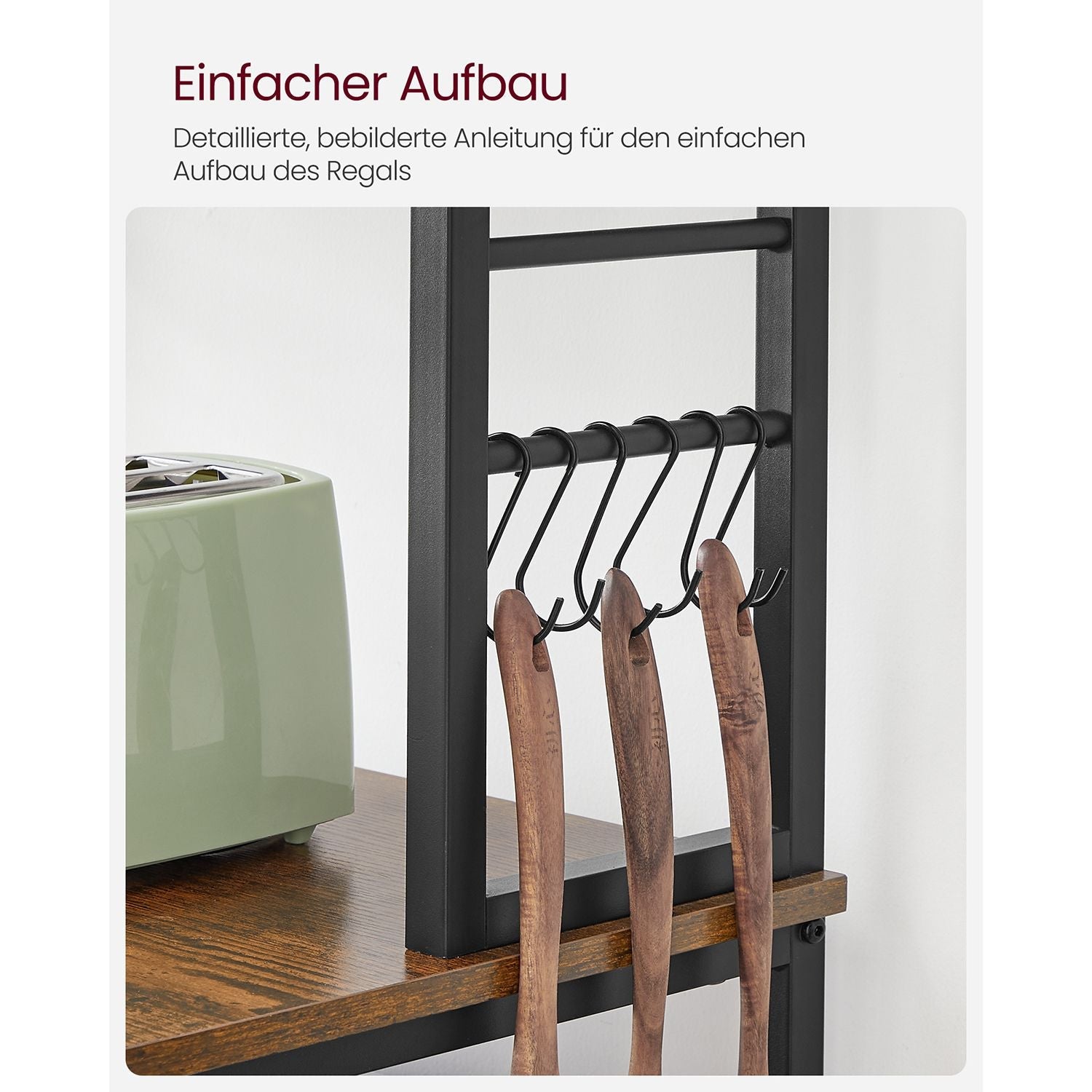 Küchenständer - Küchenschrank - mit Regalen und 8 Haken - Mikrowellenregal - 40 x 60 x 167 cm