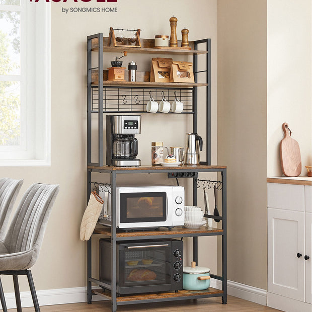 Küchenregal-Steckdosen und Gitterplatten-Vintage-Braunschwarz