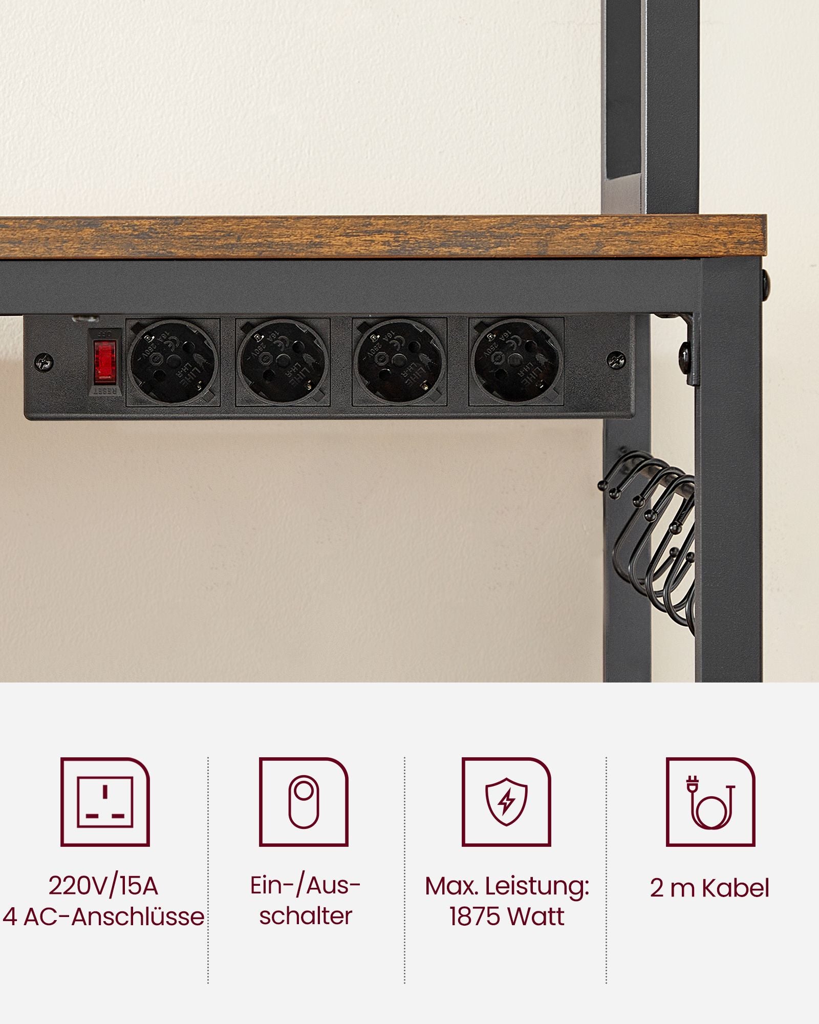Küchenregal-Steckdosen und Gitterplatten-Vintage-Braunschwarz