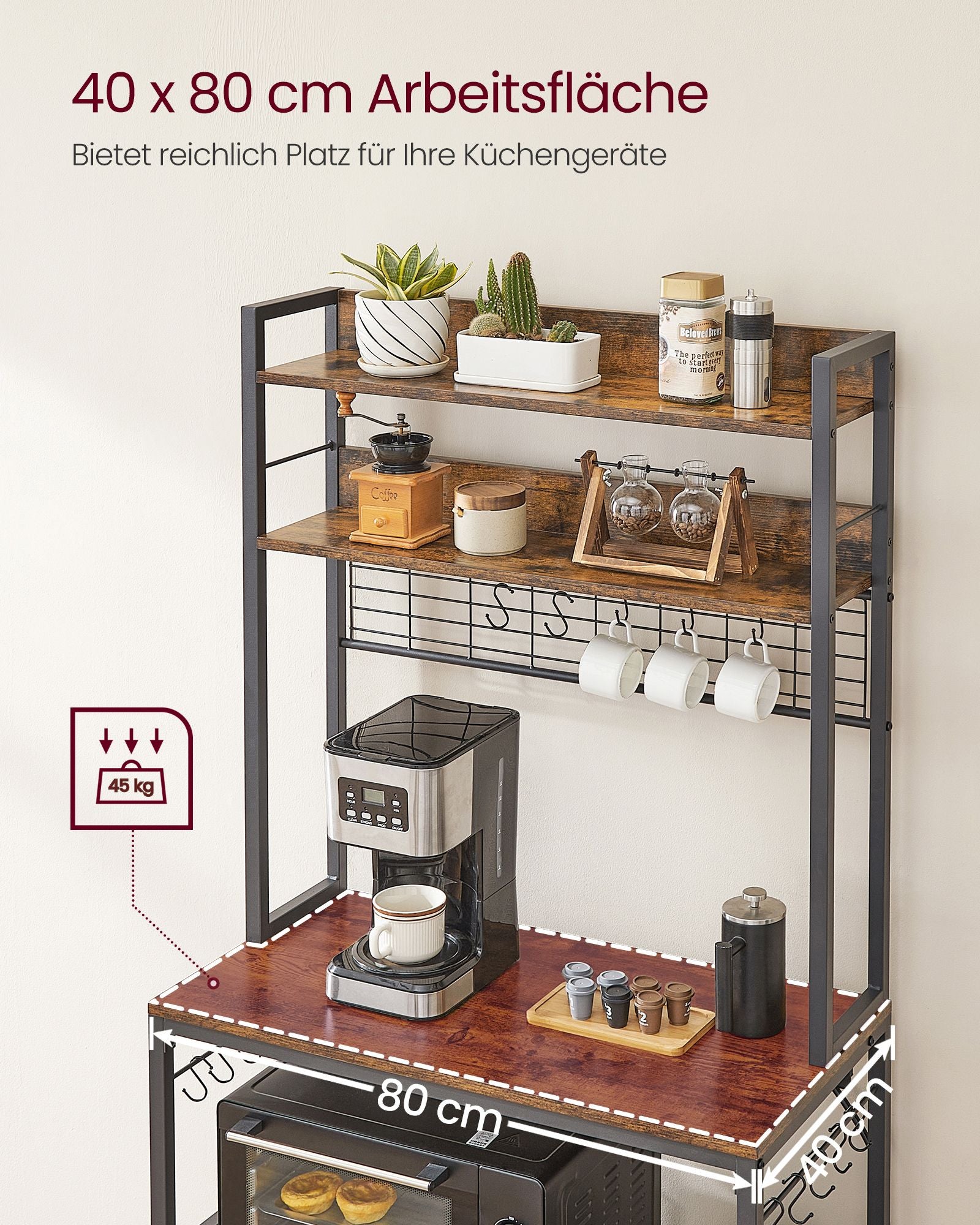 Küchenregal-Steckdosen und Gitterplatten-Vintage-Braunschwarz