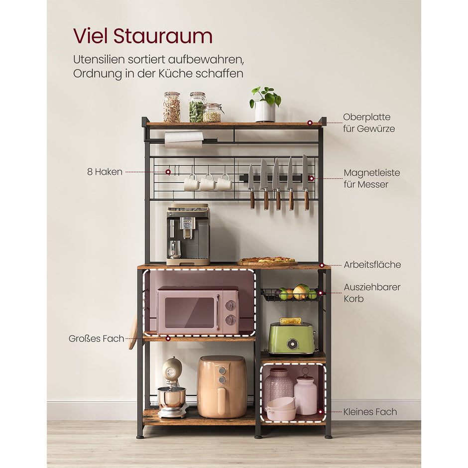 Küchenregal mit Magnetstreifen für Messer und 12 Hooks-Vintage-Braunschwarz