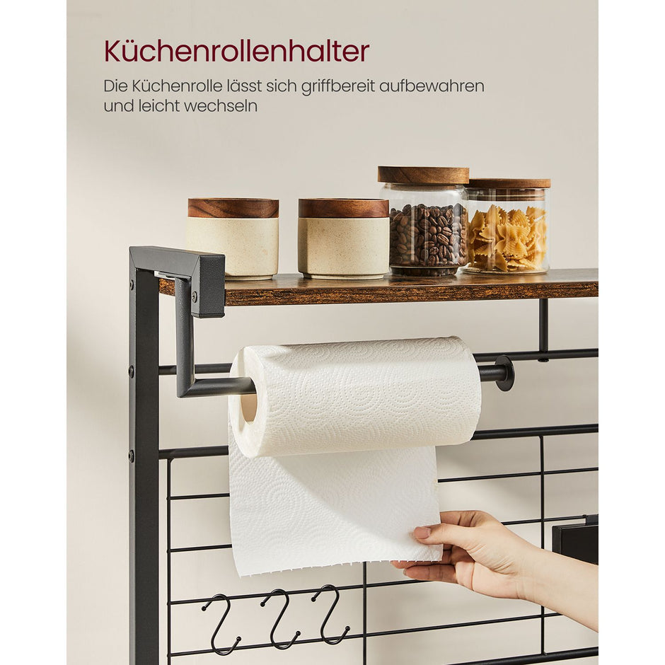 Küchenregal mit Magnetstreifen für Messer und 12 Hooks-Vintage-Braunschwarz