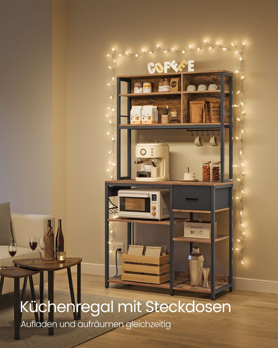 Küchenregal mit Steckdosen und Stoffschubladen - 40 x 100 x 180,4 cm