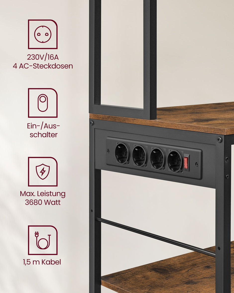 Küchenregal mit Steckdosen und Stoffschubladen - 40 x 100 x 180,4 cm