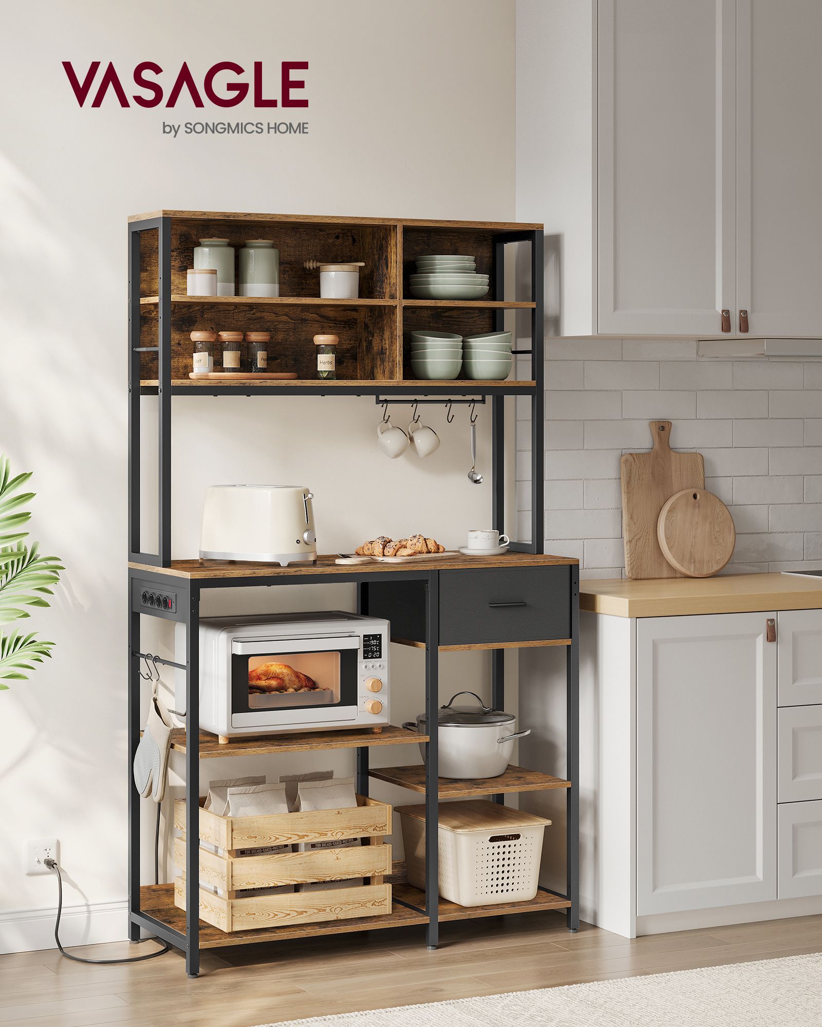 Küchenplan - mit Steckdosen und verstellbaren Regalen - Vintage Brown & Ink -Zwart