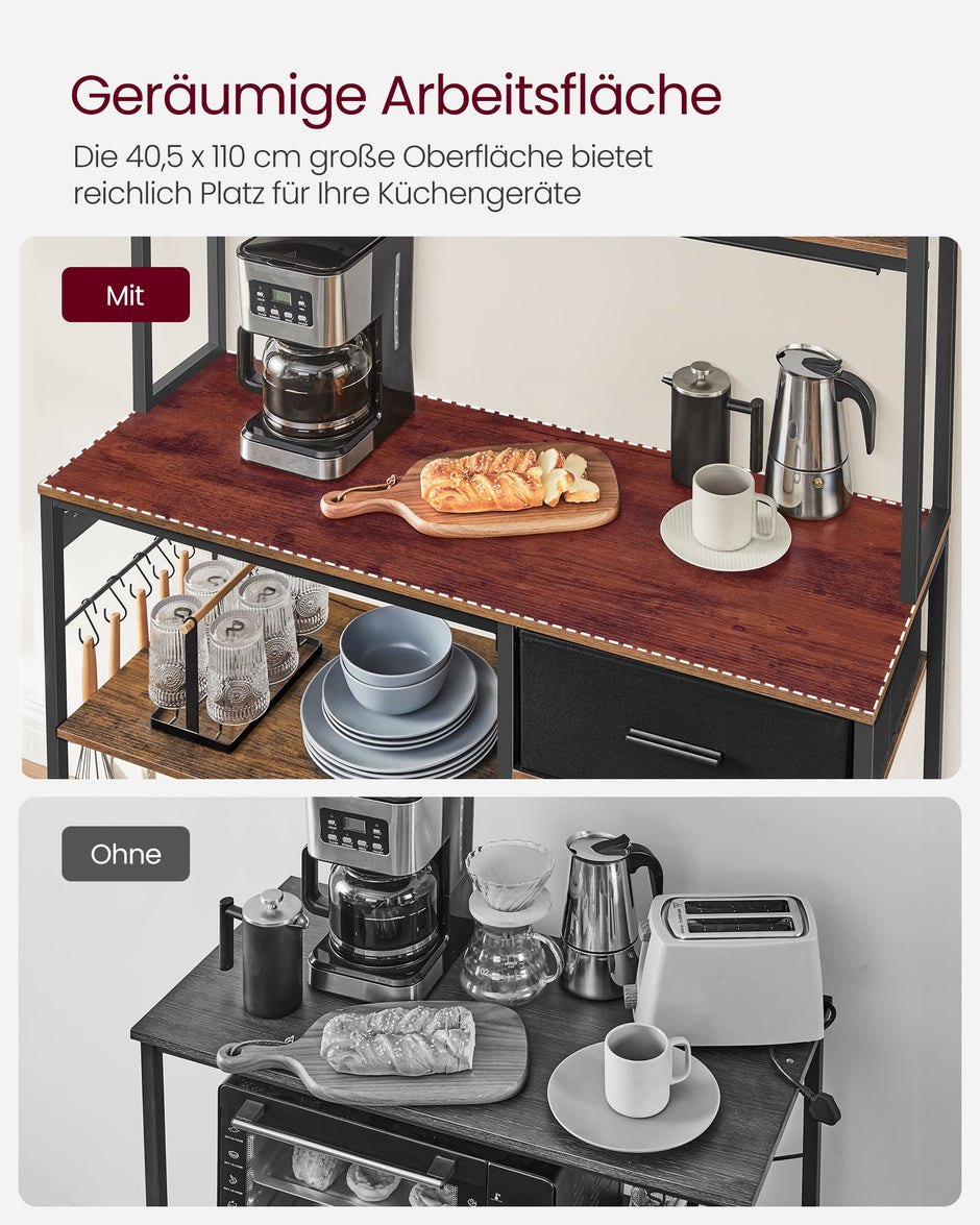 Küchenplan - mit Steckdosen und verstellbaren Regalen - Vintage Brown & Ink -Zwart