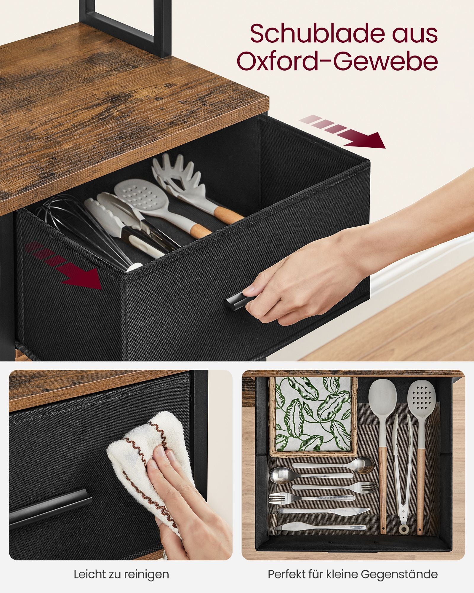 Küchenplan - mit Steckdosen und verstellbaren Regalen - Vintage Brown & Ink -Zwart