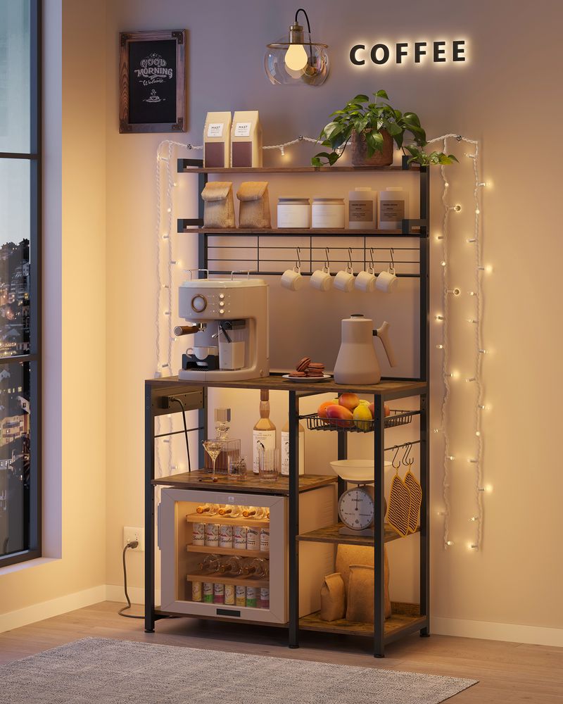 Küchenständer - Stehstange - mit Steckdose - Mehrere Regale - Metallrahmen - Brown