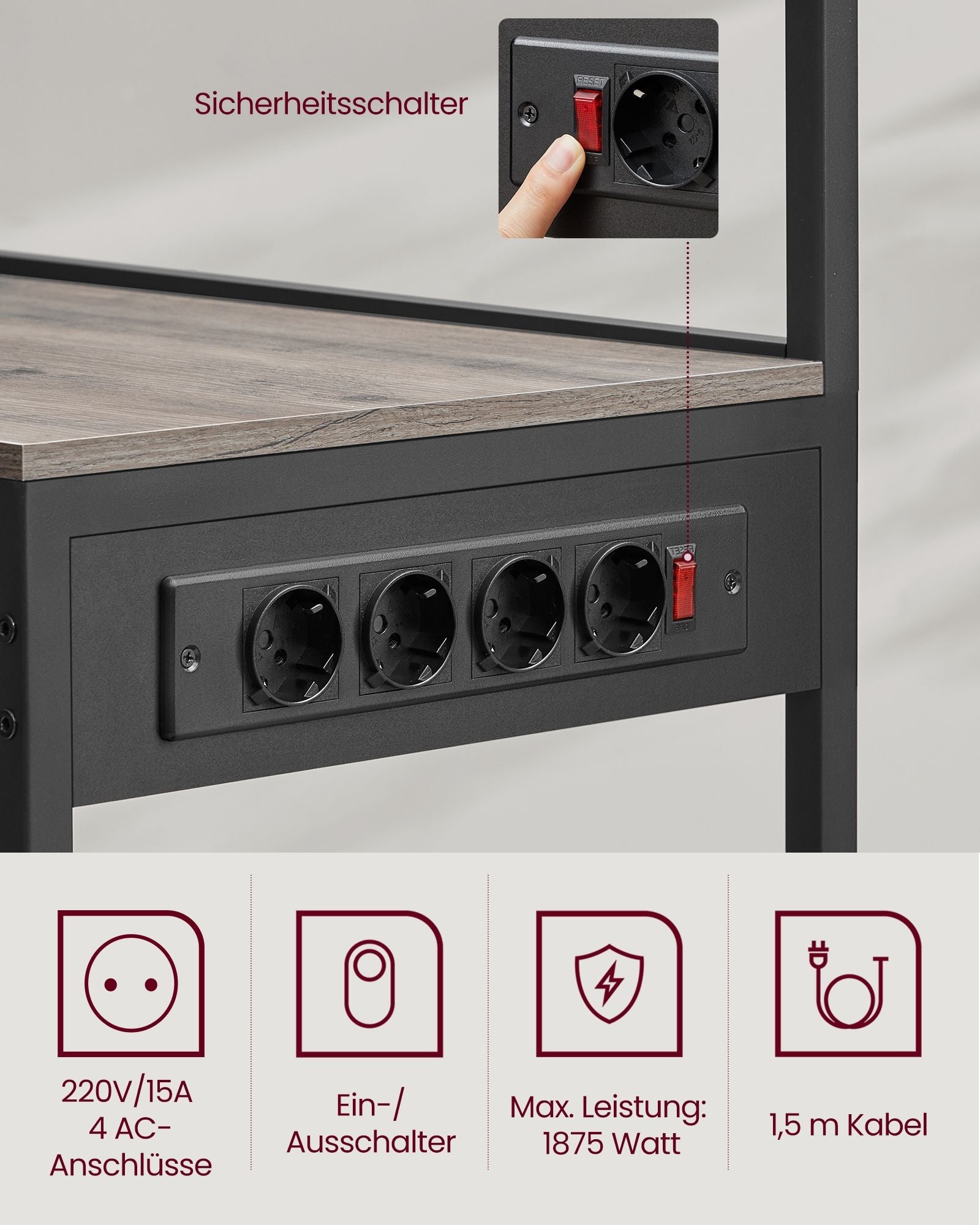 Küchenständer - Stehstange - mit Steckdose - Mehrere Regale - Metallrahmen - Brown