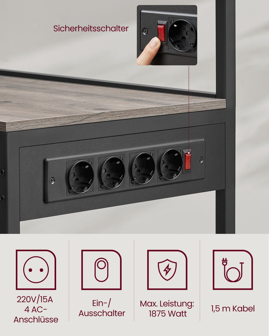 Küchenständer - Stehstange - mit Steckdose - Mehrere Regale - Metallrahmen - Brown