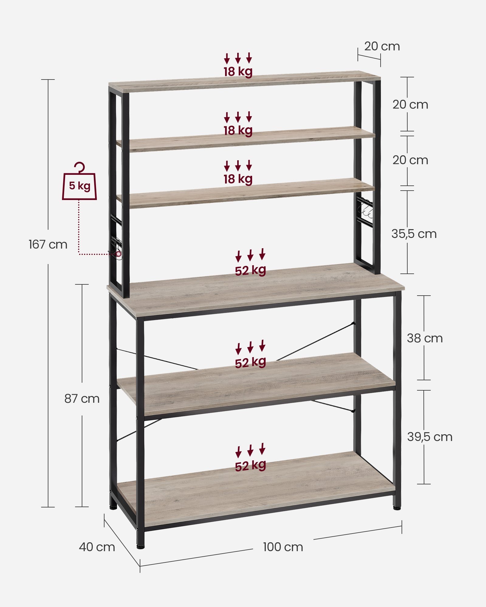 Küchenplanung 6 Level 40 x 100 x 167 cm grauschwarz