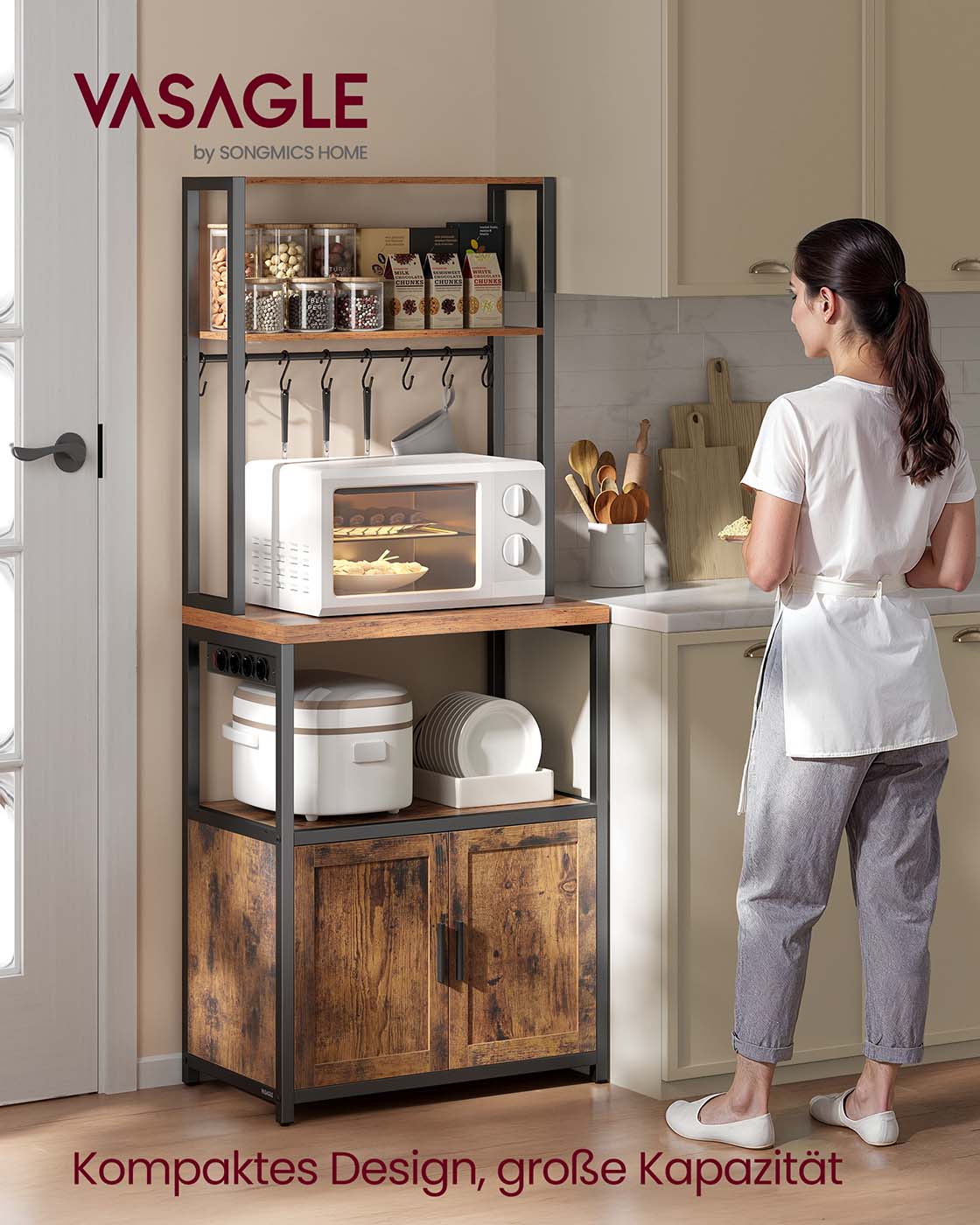 Keukenplank – Met Stopcontacten en Haken – Hout – Praktische Opbergruimte