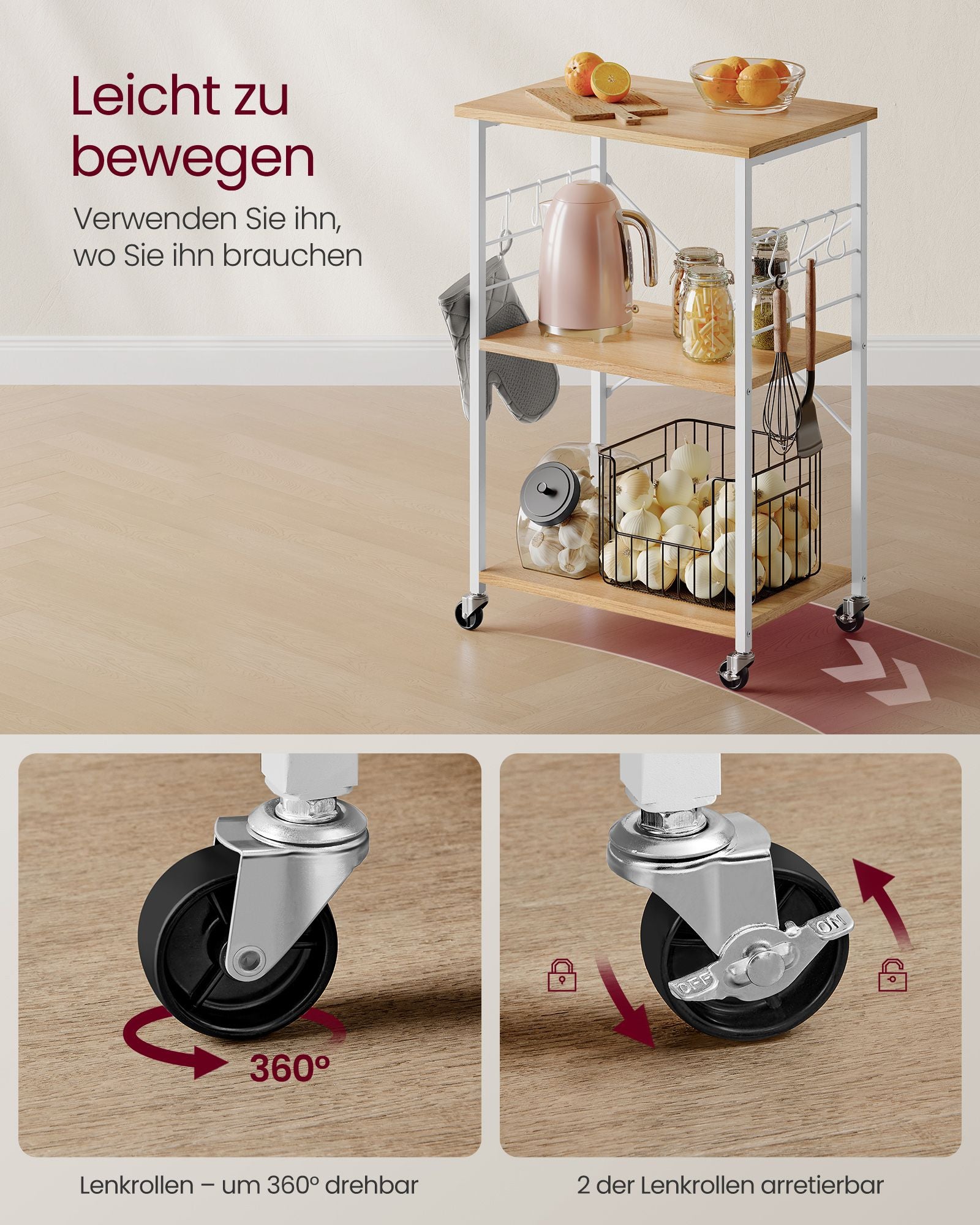Küchenständer - auf Rädern - mit 3 Levels