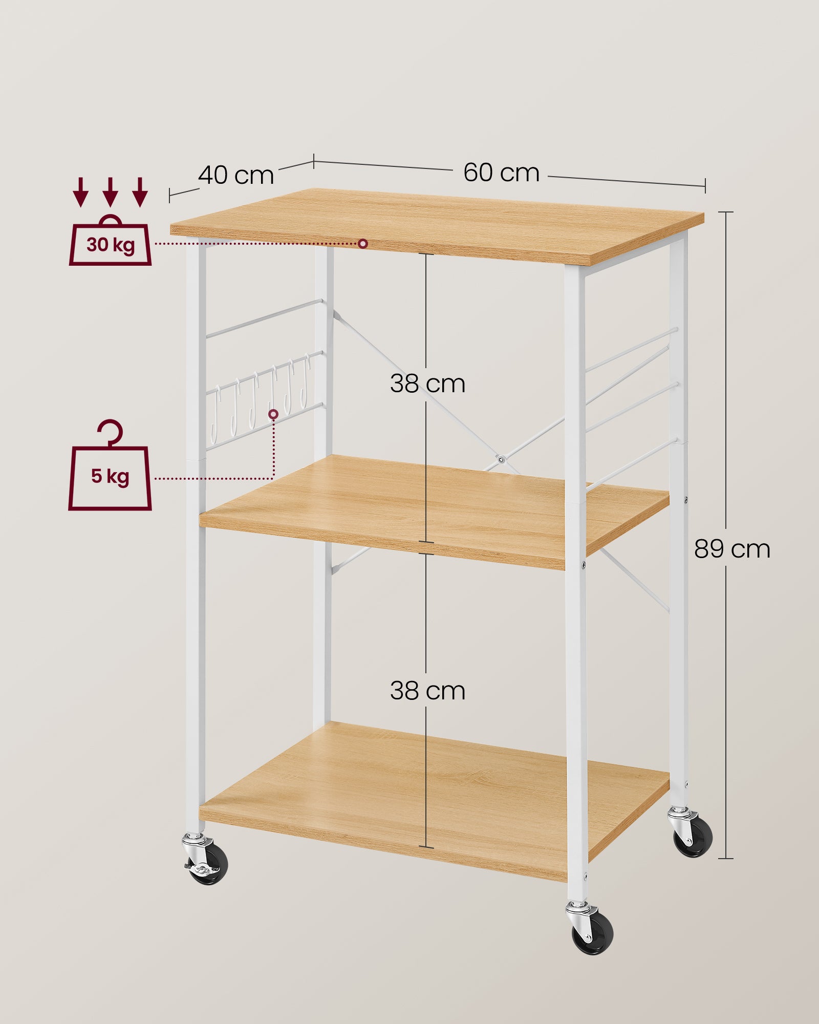 Küchenständer - auf Rädern - mit 3 Levels