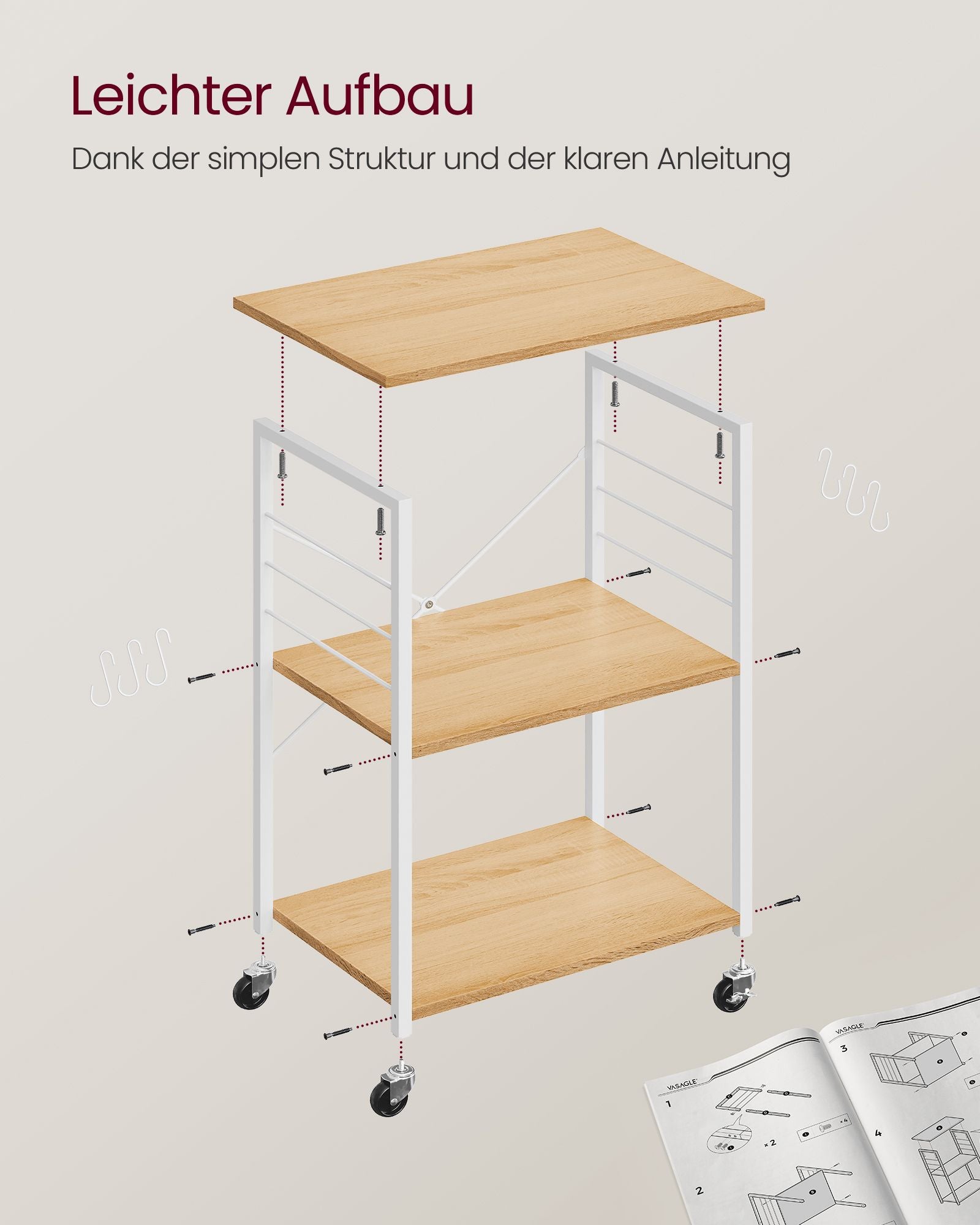 Küchenständer - auf Rädern - mit 3 Levels