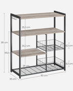 Küchenständer - Küchenschrank - Aufbewahrungsschrank - 4 Level - Metallrahmen - Holzbretter - Grau