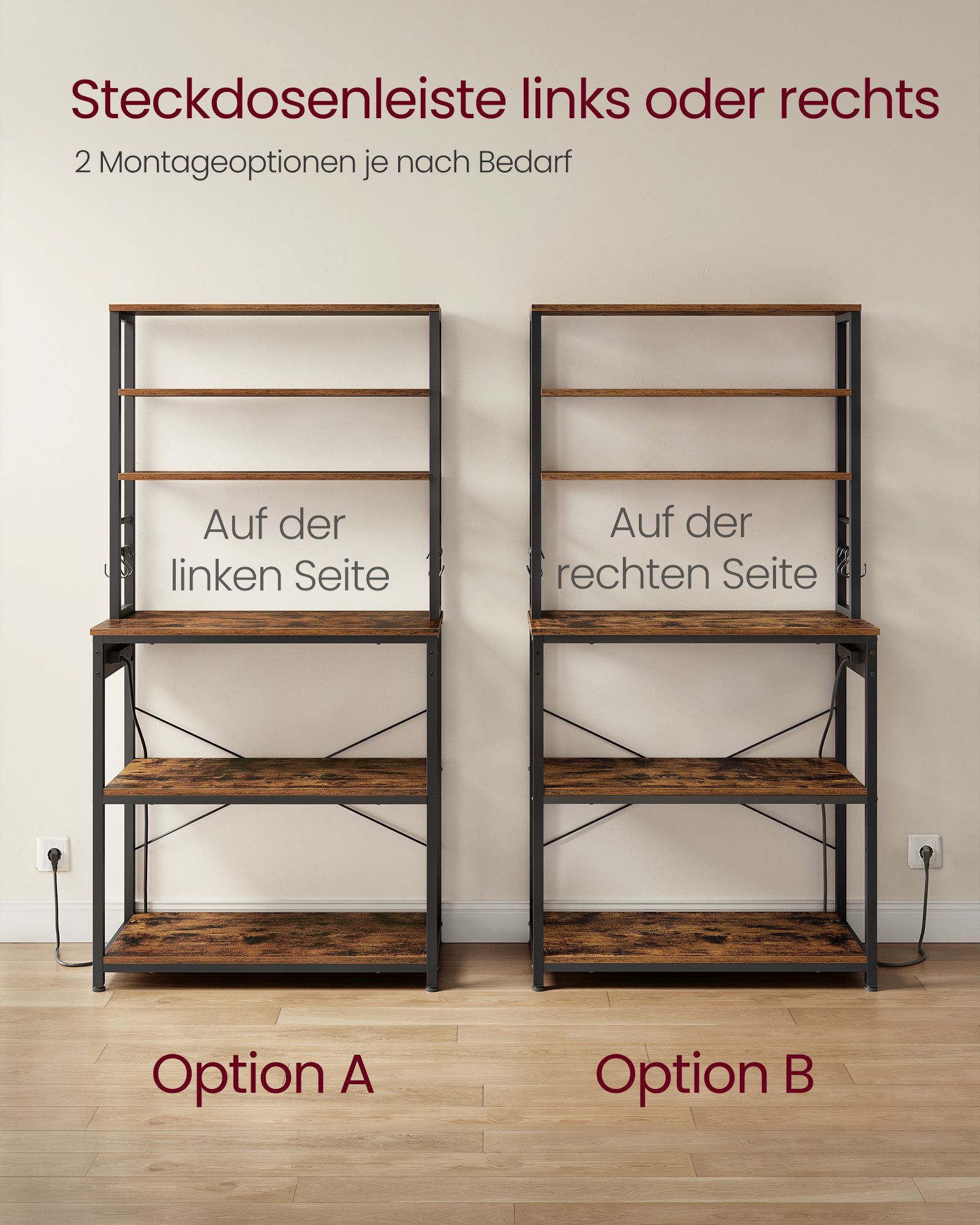 Küchenregal mit Sockets Vintage Brown und Tinte schwarz