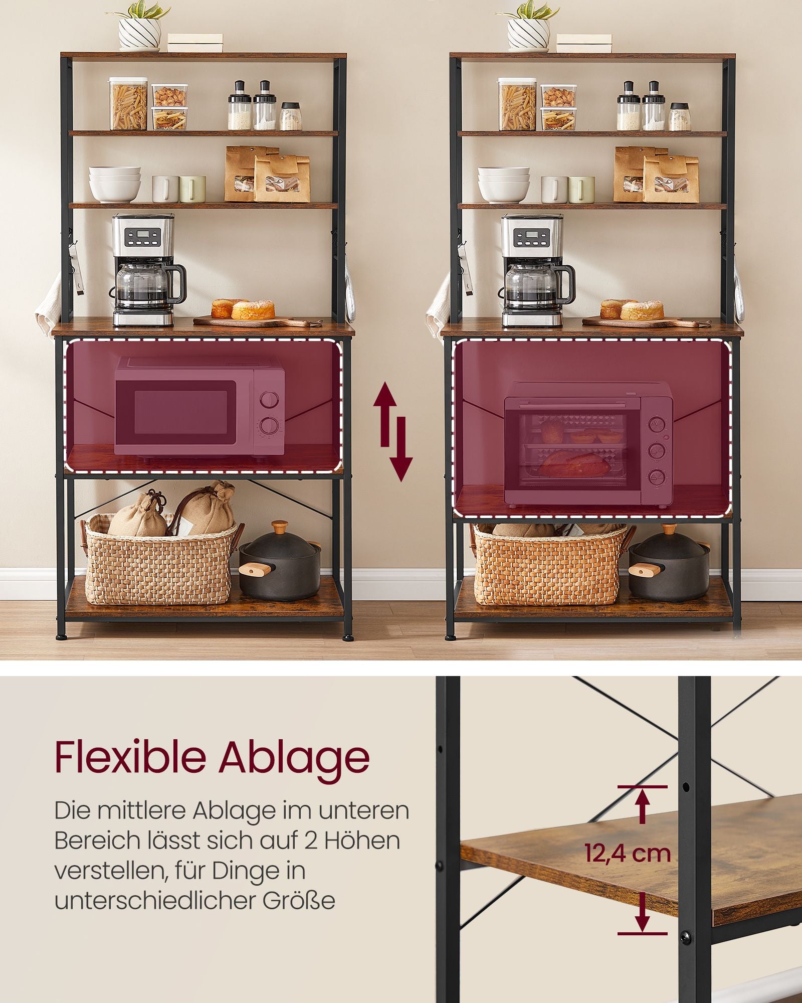 Küchenregal mit Sockets Vintage Brown und Tinte schwarz