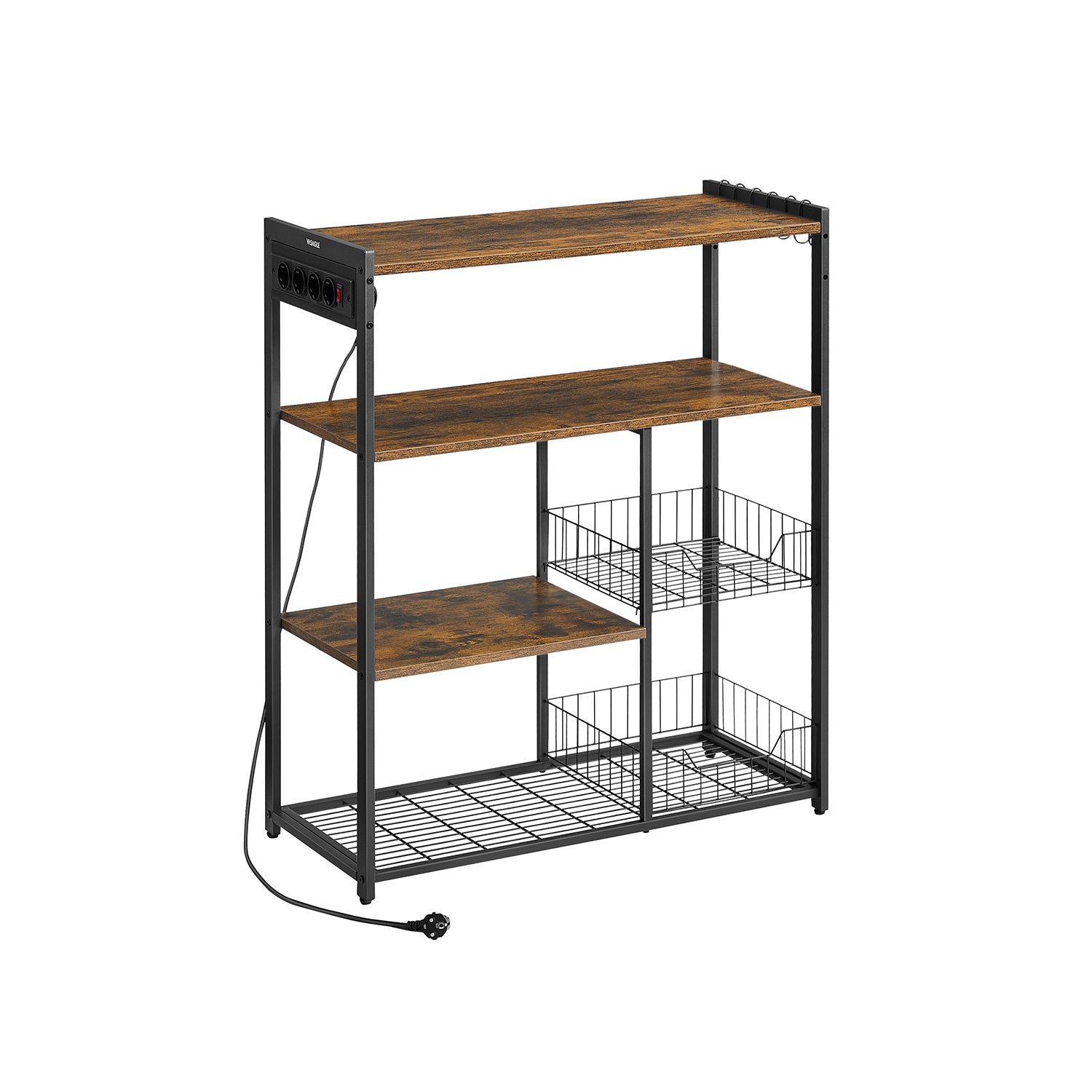 Küchenregal mit Steckdosen - Vintage Brown & Tinte -Black - Multifunktional