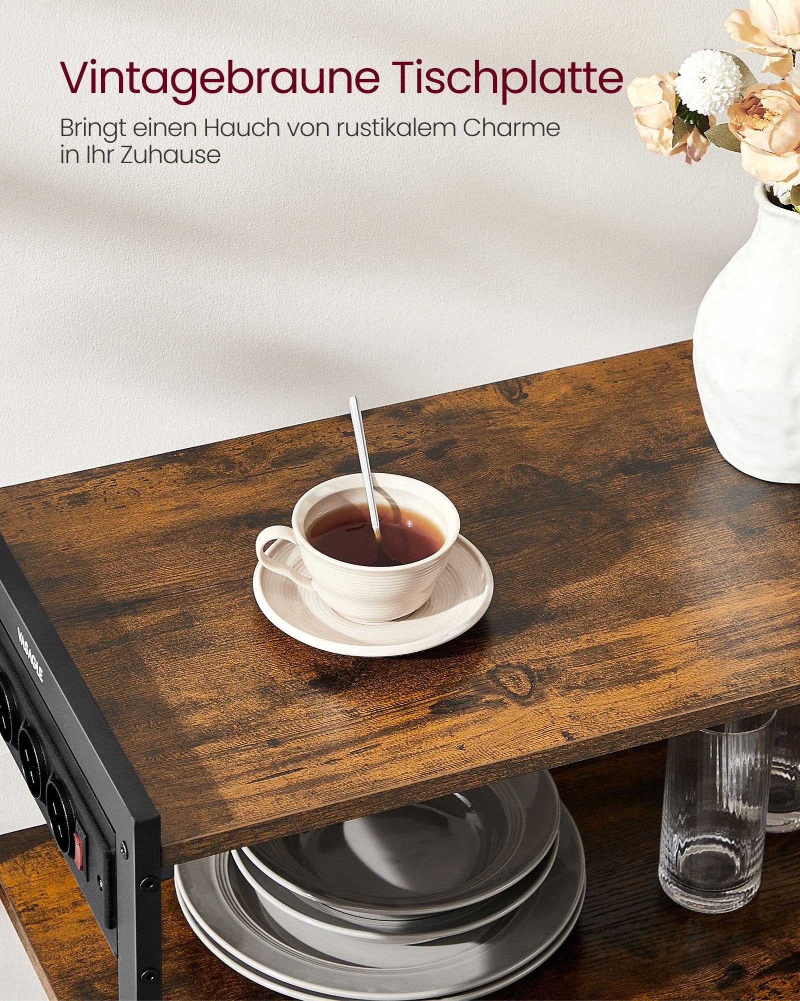 Küchenregal mit Steckdosen - Vintage Brown & Tinte -Black - Multifunktional