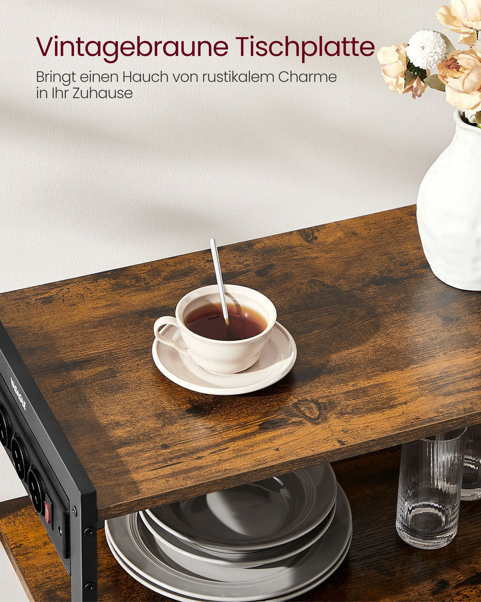 Küchenregal mit Steckdosen - Vintage Brown & Tinte -Black - Multifunktional