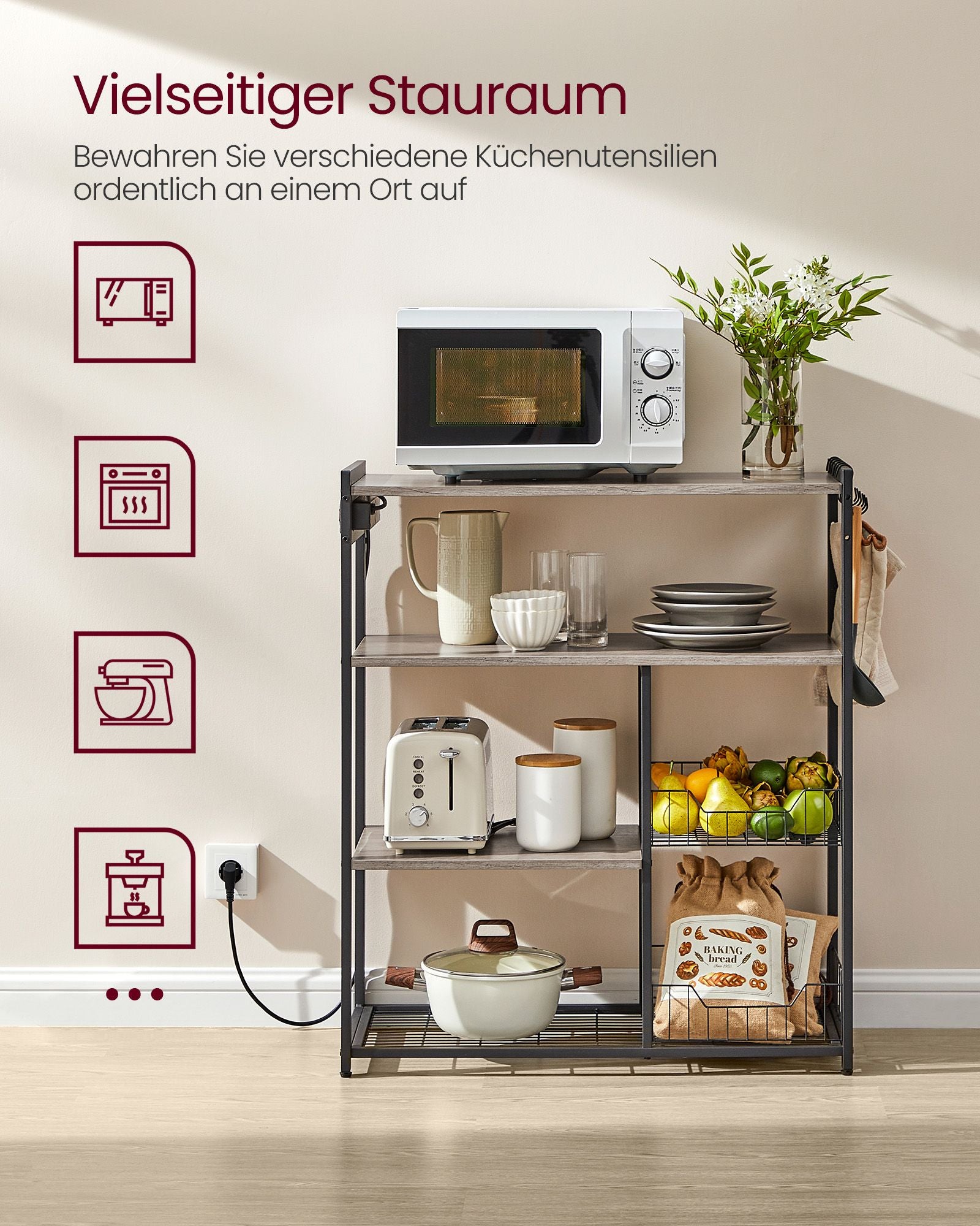 Küchenregal mit Sockets Greige Spotted Tinte schwarz