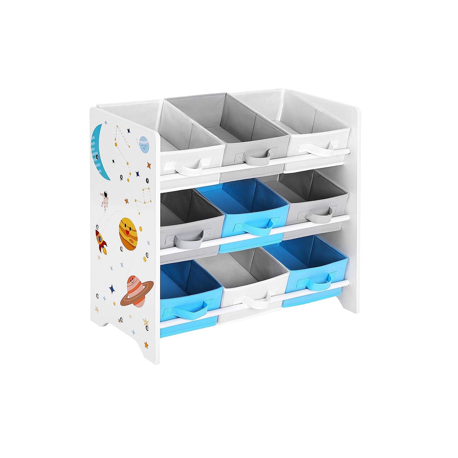 Kinderschrank - Bücherregal für Spielzeug - 9 Fleece -Aufbewahrungsboxen - Weiß/Blau