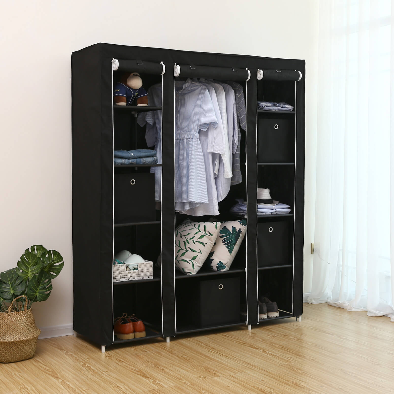Kleiderschrank - Stoffgarderobe - 175 x 150 cm - Schwarz