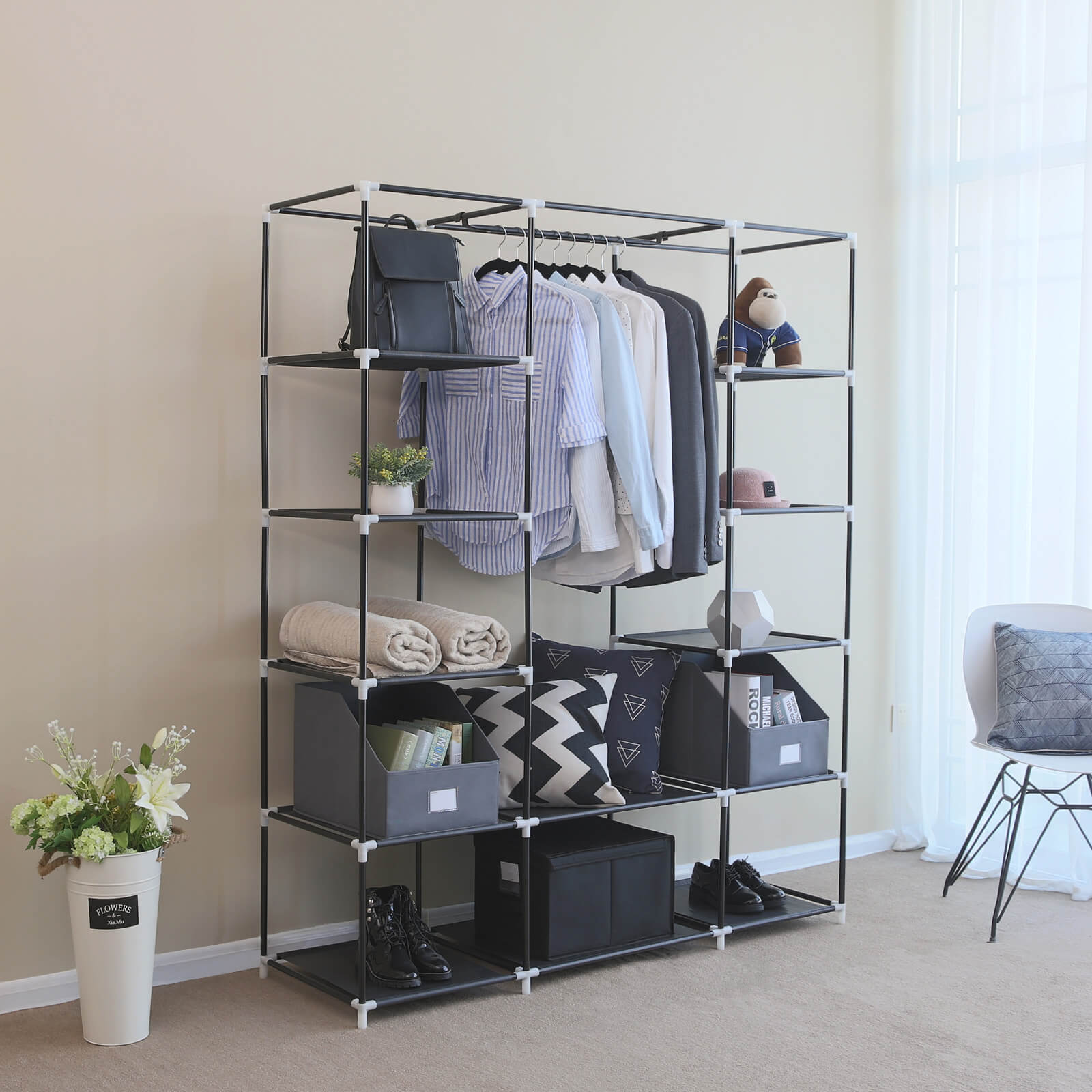 Kleiderschrank - Stoffgarderobe - 175 x 150 cm - Schwarz