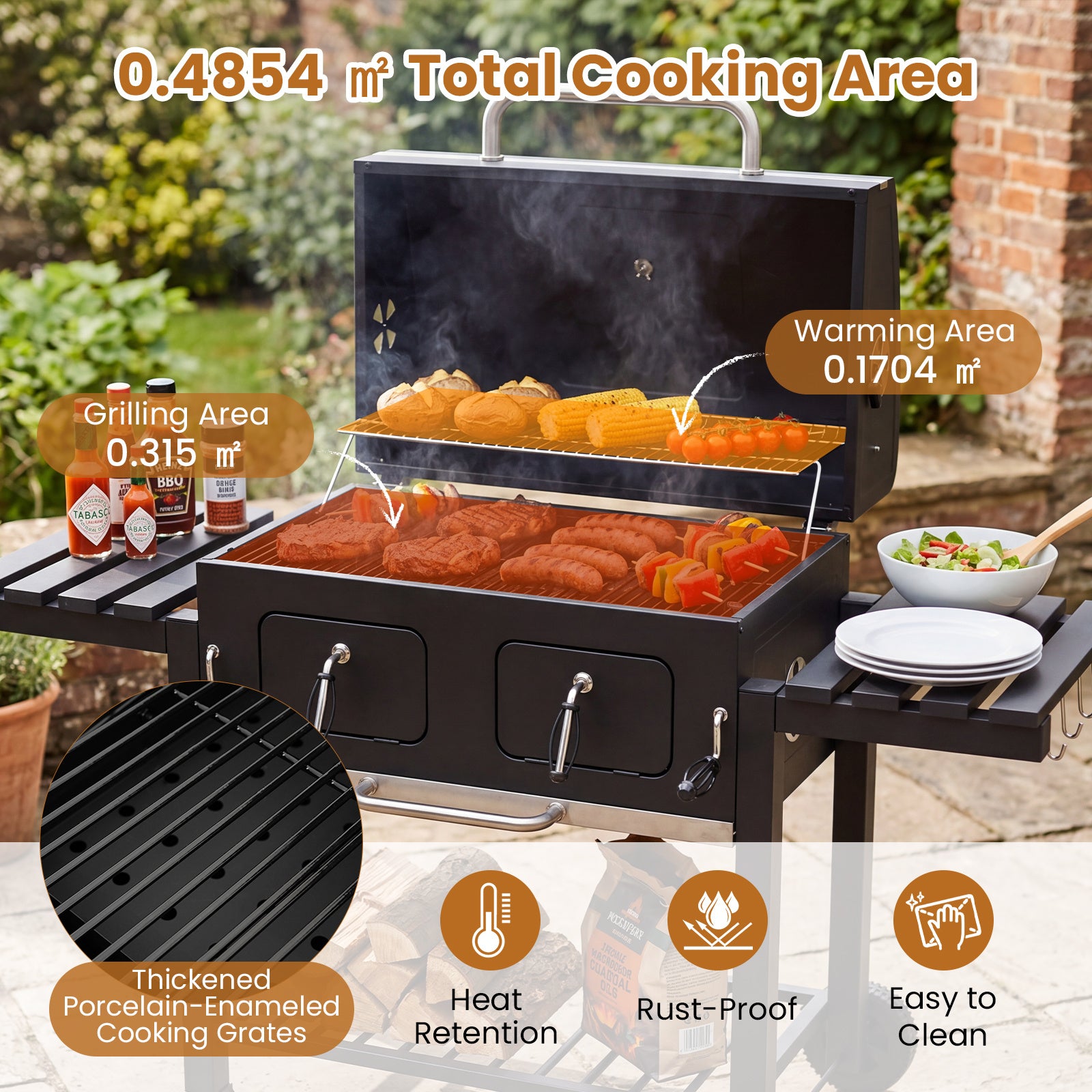 Kolgrill – med lock, grillvagn hjul och skyddstäcke, klotgrill termometer i