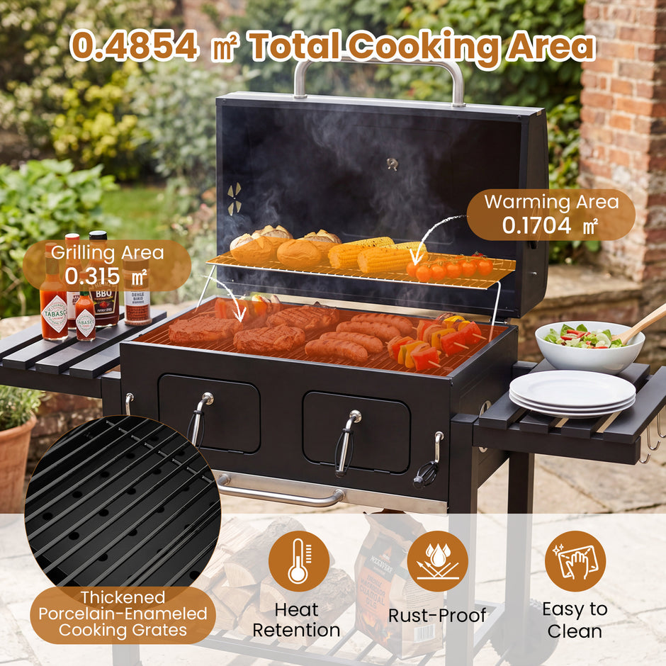 Kolgrill – med lock, grillvagn hjul och skyddstäcke, klotgrill termometer i