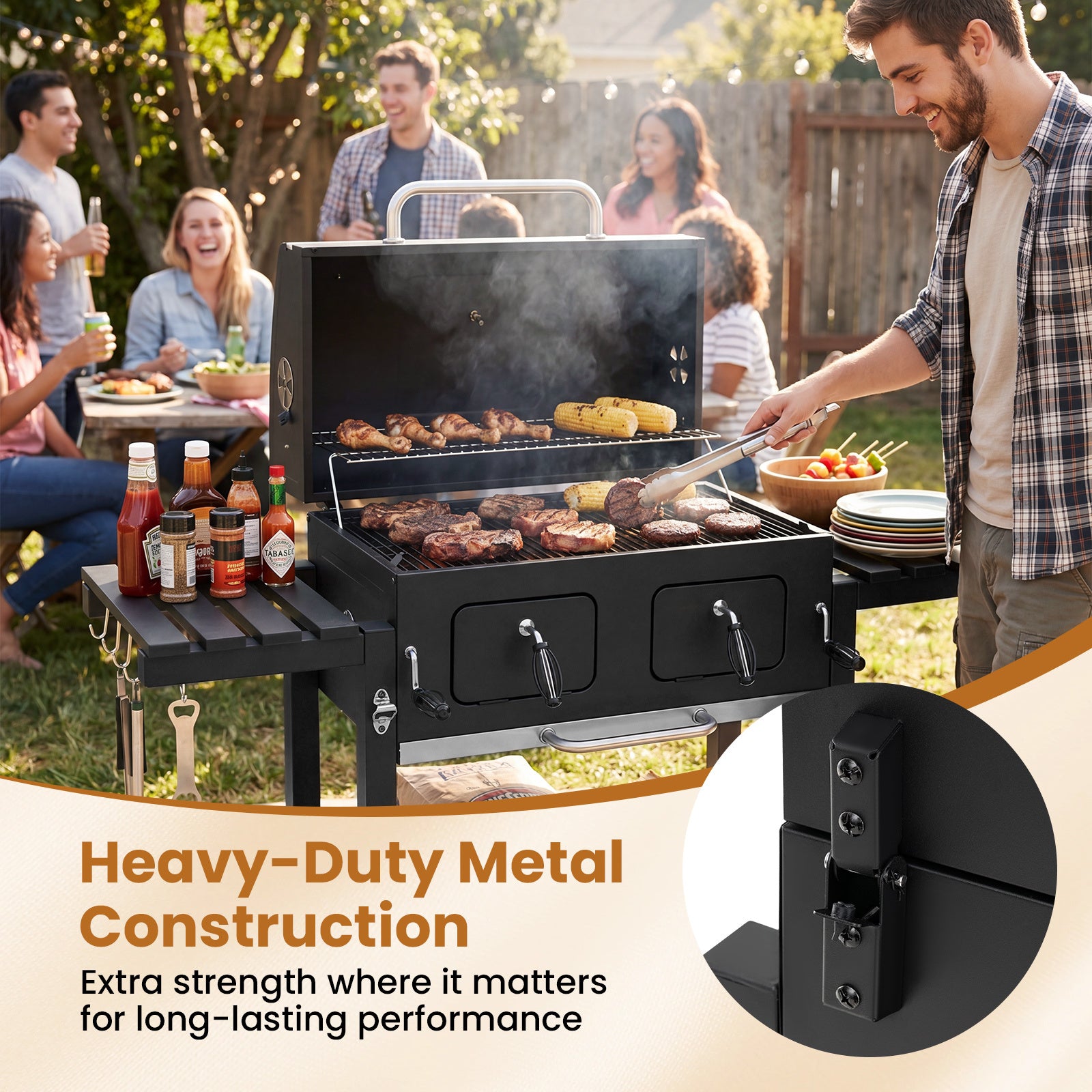 Kolgrill – med lock, grillvagn hjul och skyddstäcke, klotgrill termometer i