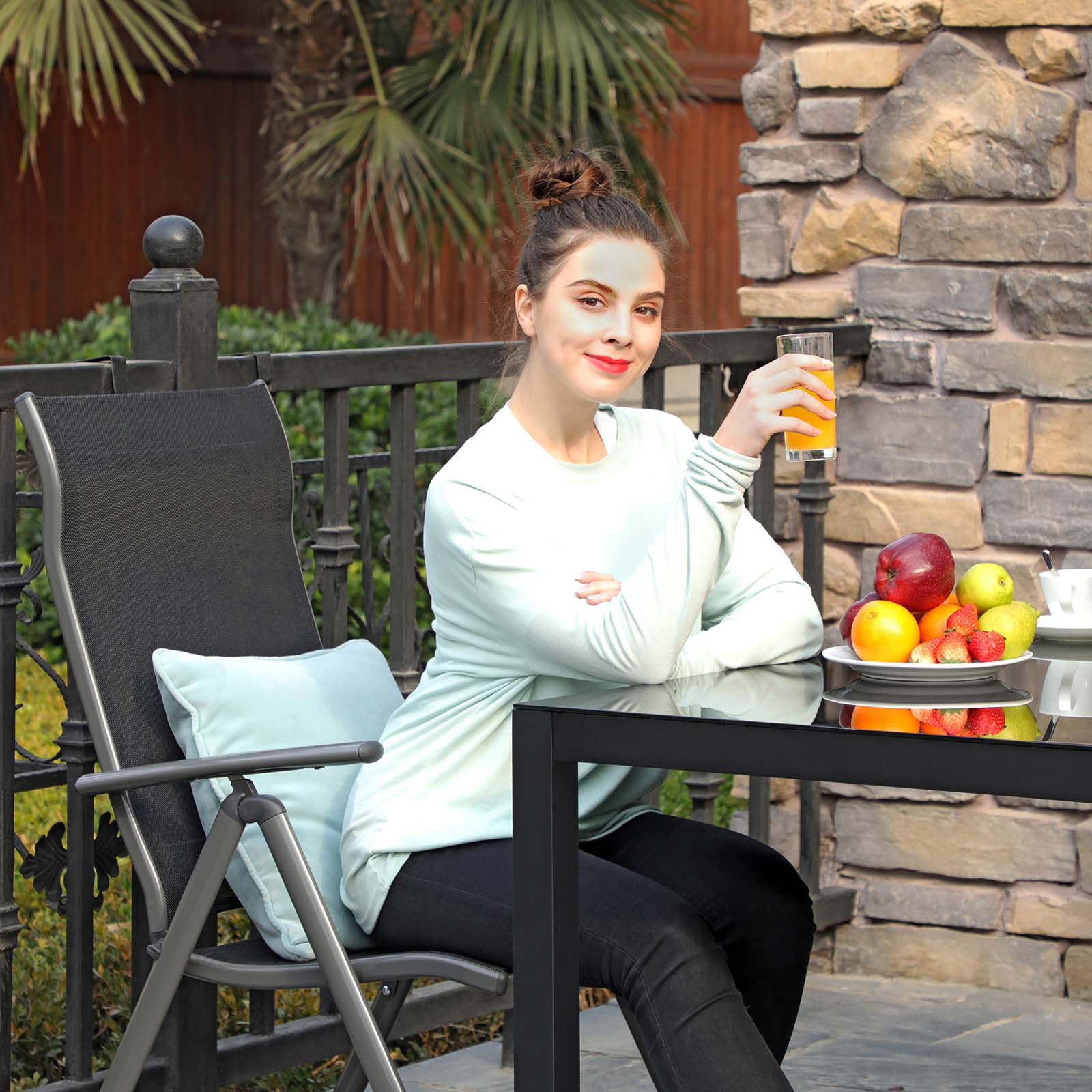 Gartenstuhl - Klappstuhl - Verstellbare Rückenlehne - Aluminiumrahmen - Schwarz