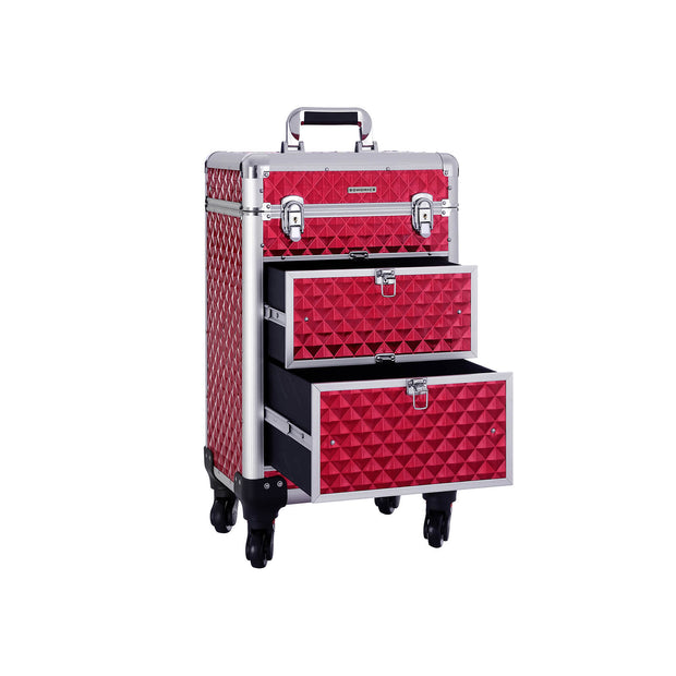 Make-up-Trolley-Aluminium-Kosmetikfall-Rot