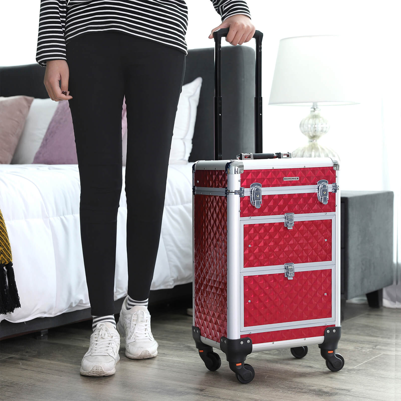 Make-up-Trolley-Aluminium-Kosmetikfall-Rot