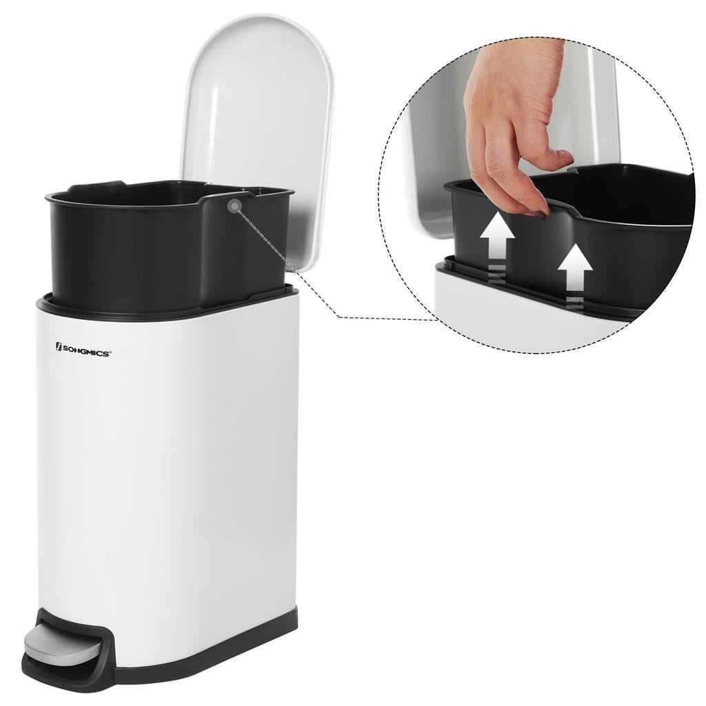 Müll - Stahlkosmetikbox - 10 l - mit innerem Eimer - Softclose - Weiß