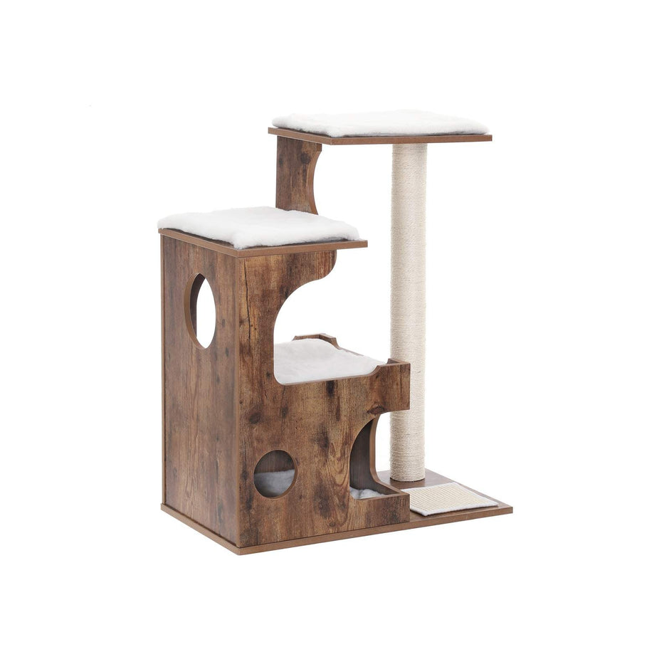 Katze Kratzerpfosten - Kletterbaum mit 3 Liegestern und Höhle - braun
