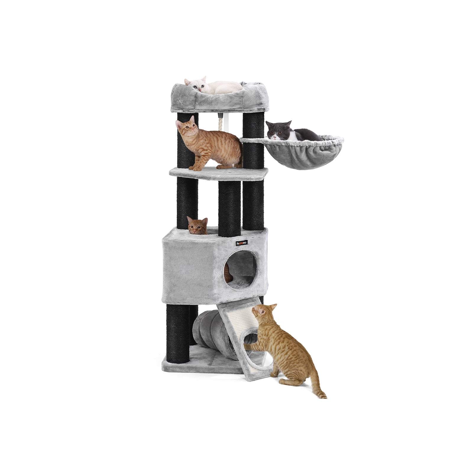 Kratzerpost - dicke Beiträge - mit Hängematte - 141 cm - grau