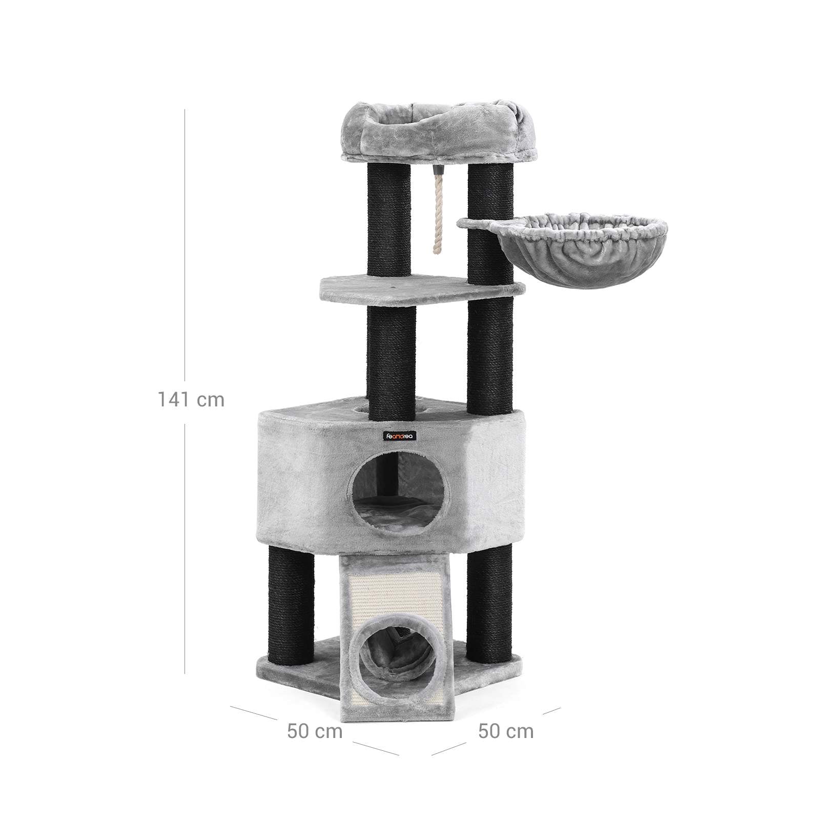 Kratzerpost - dicke Beiträge - mit Hängematte - 141 cm - grau