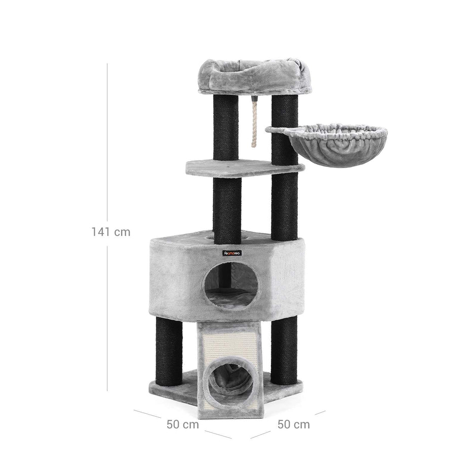 Kratzerpost - dicke Beiträge - mit Hängematte - 141 cm - grau