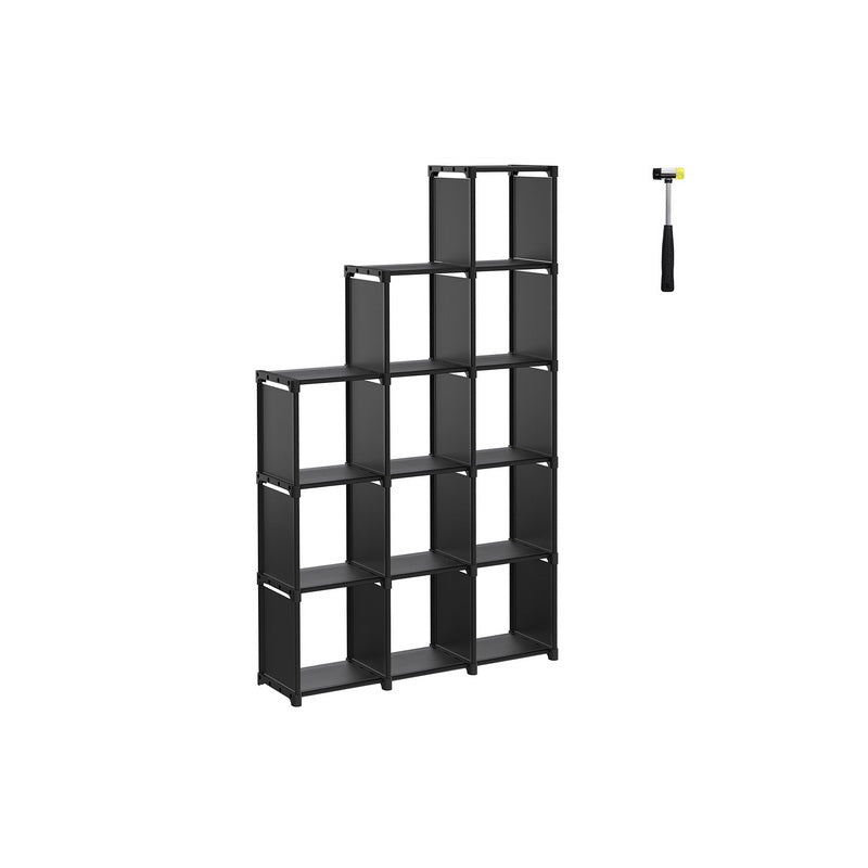 Würfelschrank - Bücherregal mit 12 Würfel - 105 x 30 x 140 cm - Schwarz