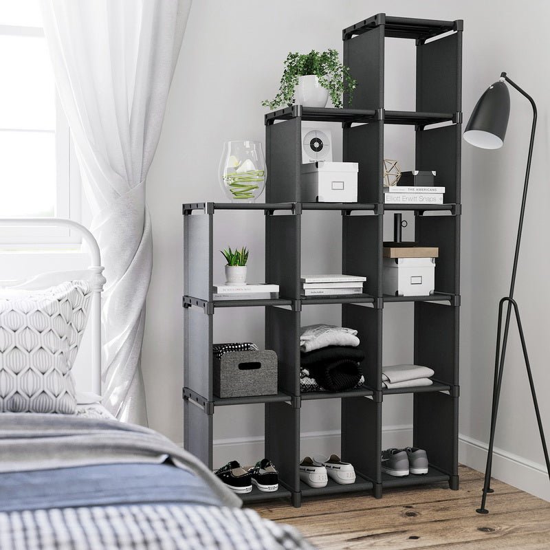 Würfelschrank - Bücherregal mit 12 Würfel - 105 x 30 x 140 cm - Schwarz