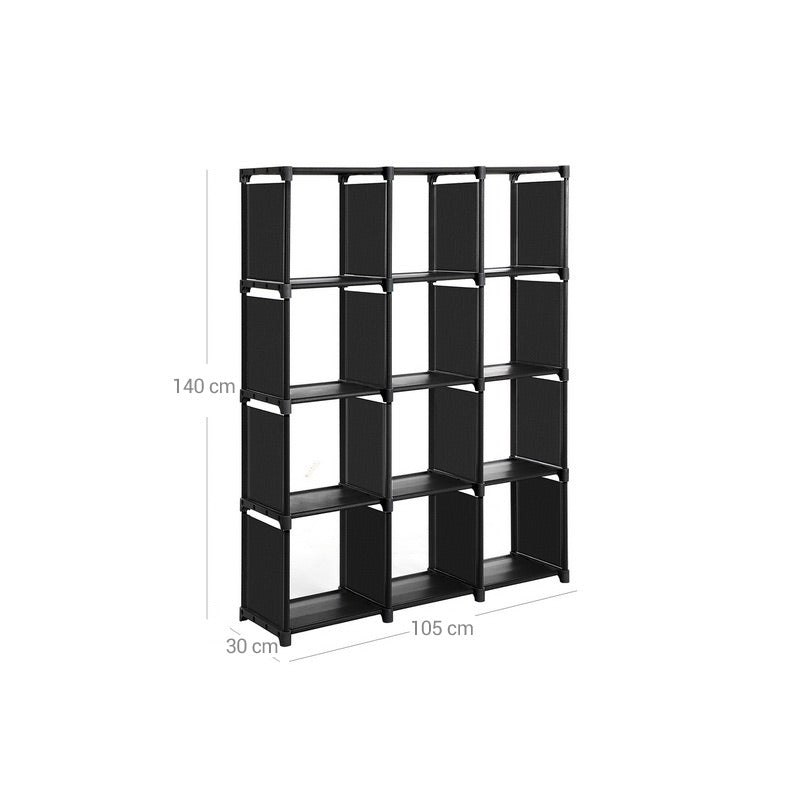 Würfelschrank - Bücherregal mit 12 Würfel - 105 x 30 x 140 cm - Schwarz