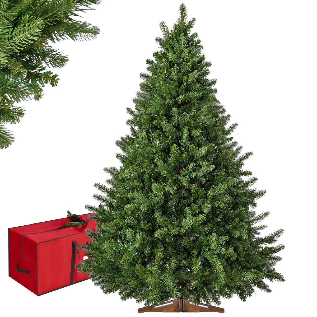 Kunstkerstboom – 220 cm – PE en PVC – Houten Standaard – Met Opbergtas – Groen